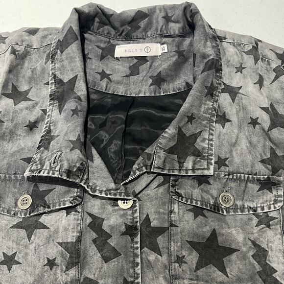 Billy T Jackets & Blazers - Billy T Lined Gray Jacket Black Stars Embroidered Collar Sz XS NWT Military Y2K